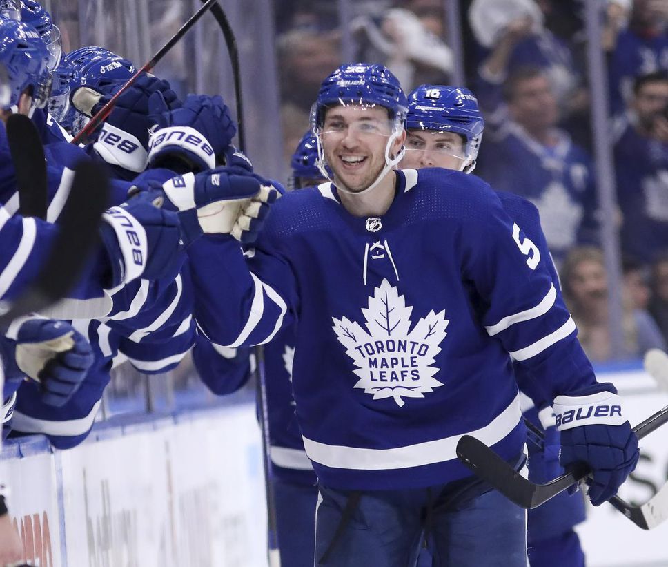 Maple Leafs rookie Michael Bunting is all smiles after scoring last week in the playoffs against the Tampa Bay Lightning.