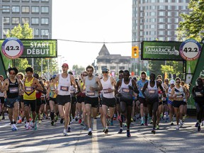The elite racers start the marathon at Tamarack Ottawa Race Weekend, Sunday, May 29, 2022.