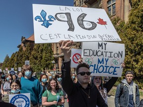 Students, teachers and staff from John Abbott College protested against Bill 96 last week in Ste-Anne-de-Bellevue.
