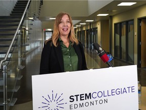 Lisa Davis, co-founder of STEM Collegiate, at the new provincial government funded public charter school in Edmonton on Wednesday, May 18, 2022. The school is focused on science, technology, engineering and mathematics.