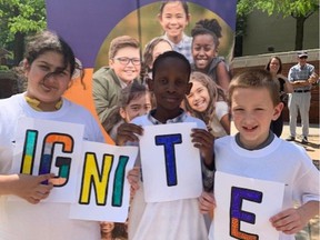 Rahf Fadhil, Ishaq Abdirahman and Zack Small were among a group of General Brock school students on Tuesday, May 31, 2022, who helped launch a new community initiative called Ignite Academy that will offer extra support in math and literacy to students in Grades 2 to 7 starting in the fall.