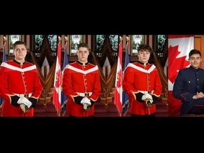 Royal Military College of Canada officer cadets, from left, Jack Hogarth, Andrei Honciu, Broden Murphy and Andres Salek.