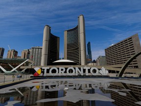 Nathan Phillips Square and Toronto City Hall is seen during the coronavirus pandemic on April 23, 2020.