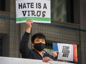Anti-Asian hate rally at the Vancouver Art Gallery in Vancouver.