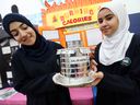 Zainab Khalaf and Lila Aniza (right) present their project during the An Noor science fair at An Noor School in Windsor on Wednesday, March 9, 2016. Students from Grade 3 to 8 presented their projects which were judged by volunteers.