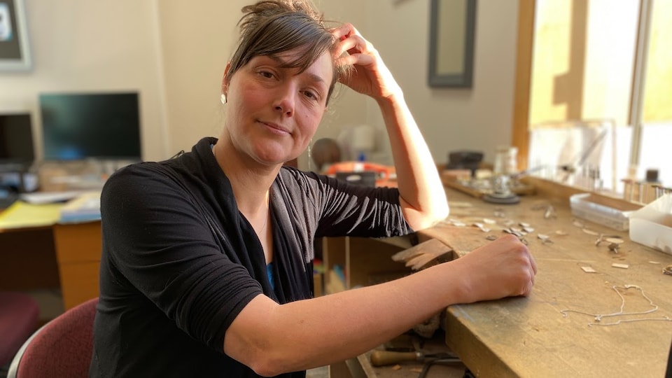 Émilie Leblanc Kromberg in her jewelry workshop in Nelson, British Columbia, on April 6, 2022.