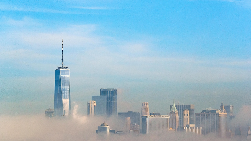 A view of Manhattan with a thick layer of smog.