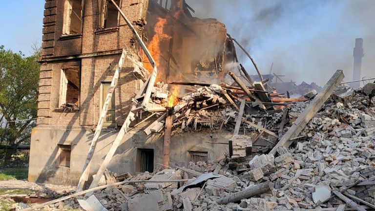 Dozens of people are feared dead after a school was bombed in the village of Bilohorivka, Ukrainian authorities say.  Photo: Luhansk State Emergency Service