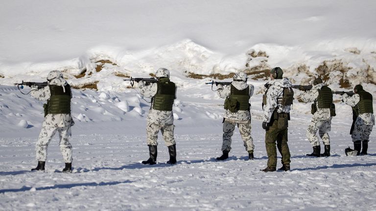 Finnish reservists training with live bullets in Taipalsaari, about 20 miles from Russia, on March 9.