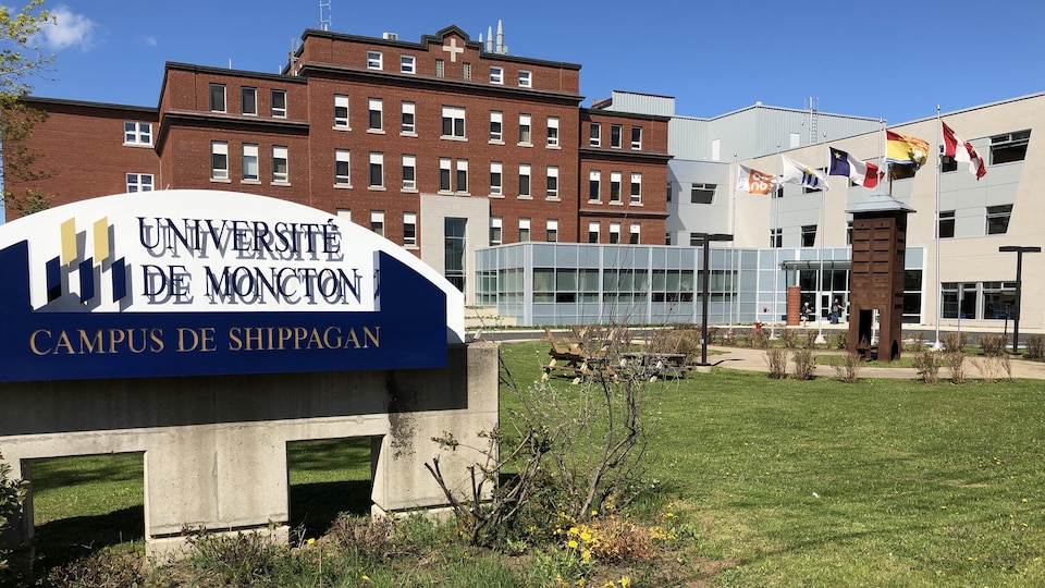 Sign and buildings of the Shippagan campus of the Université de Moncton on June 8, 2019.