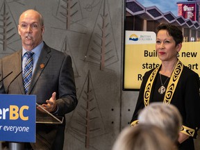 Premier John Horgan, with Tourism Minister Melanie Marks, announces the new museum on May 13, 2022.