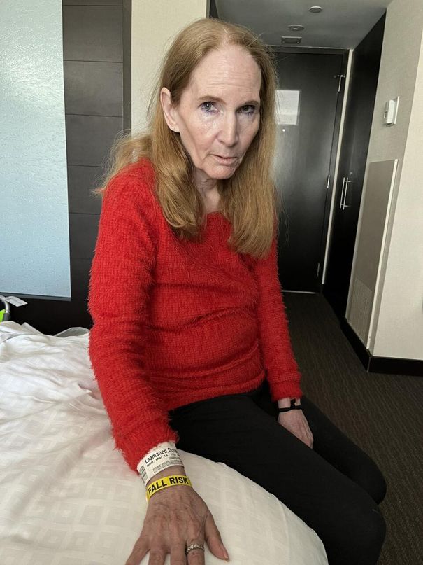 When Sasha Walek and her stepfather contracted COVID-19, she says she decided to book a hotel room for her mother (pictured) rather than risk exposing her to the virus at home.