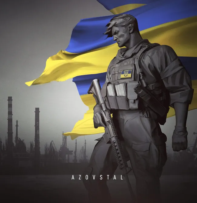 A collective of Ukrainian artists organized an NFT (nonfungible token) auction to raise funds for Ukraine, part of a cryptocurrency fundraising effort that has sprung up in response to the Russian invasion.  This illustration by Vlada Hladkova honors the Ukrainian soldiers who hid in underground bunkers at the Azovstal steel plant in Mariupol for weeks, refusing to surrender to Russian forces.