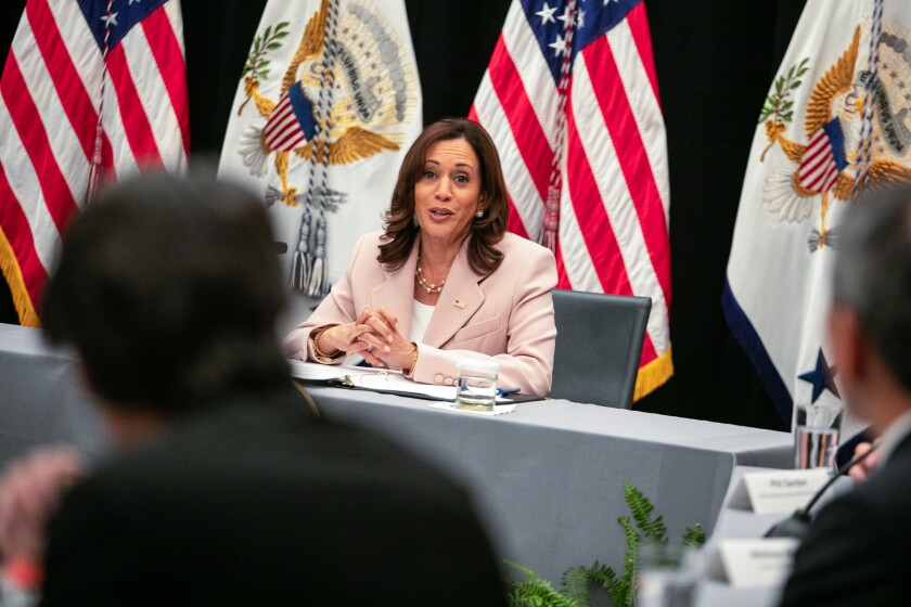 Vice President Kamala Harris is hosting a panel discussion on Tuesday.