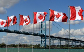 Shown on Sept.  23, 2019, the Flags of Remembrance display by Veteran Voices of Canada on the Windsor riverfront near the Ambassador Bridge where 128 flags are flying representing 128,000 Canadian soldiers and RCMP who have died or are missing since the Boer War.