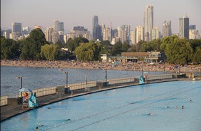 Kitsilano Beach and Kitsilano Pool during a heat wave in Vancouver, British Columbia, Canada, on Monday, June 28, 2021.