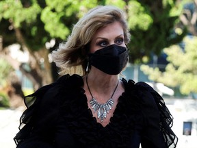 Plaintiff Judy Huth arrives for opening statements in the civil suit against Bill Cosby at the Santa Monica courthouse in Santa Monica, Calif., June 1, 2022.