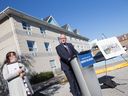 Windsor Mayor Drew Dilkens announces the city has purchased a former hotel at 500 Tuscarora Street and is converting it into the new Welcome Center Shelter for Women and Families on Friday, Oct. 1, 2021.