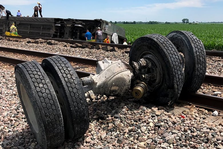 Close-up of tire debris beside the track.