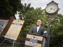 Mayor Drew Dilkens on Tuesday, June 14, 2022, announces the many events on July 1 and 2 to help celebrate whiskey distiller Hiram Walker's 206th birthday.