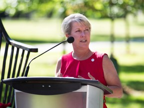 Jennifer Jones, Rotary International president-elect, speaks at Jackson Park in Windsor during a ceremony in her honor on Monday.