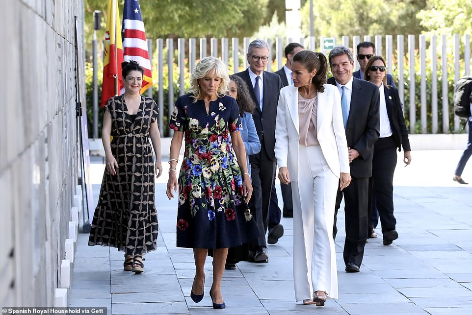 Jill Biden was concerned that her outfit would clash with that of Queen Letizia, who wore a white pantsuit at an event attended by the two women on Tuesday.