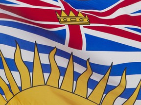 British Columbia's provincial flag flies  in Ottawa, Friday July 3, 2020. The risk of flooding has dropped in British Columbia's southern Interior while rising in the province's north, thanks to changing weather conditions.  THE CANADIAN PRESS/Adrian Wyld