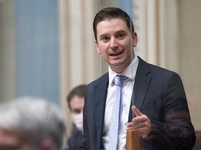Quebec Justice Minister Simon Jolin-Barrette, seen in October 2021, decided to withdraw two important aspects of the family law reform bill to meet a June 17 deadline to ensure all forms of discrimination relating to gender designation on official documents are eliminated.