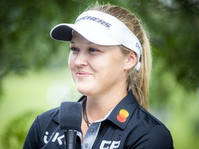 Brooke Henderson, seen Tuesday during a media session for the 2022 CP Women's Open being held at Ottawa Hunt and Golf Club, says the Canadian event is 'like the sixth major for me'.