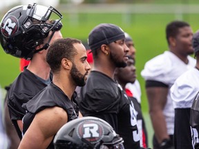 Justin Howell (centre) is looking to make the most out of an opportunity to get more playing time with the Ottawa Redblacks.  Original caption: May 3rd: 2022 CFL Draft from the Ottawa REDBLACKS war room on May 3rd, 2022 at The Stadium at TD Place in Ottawa, Ontario.