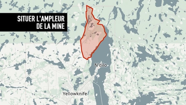 Graphic in the form of a map that locates the Giant Mine near Yellowknife. 