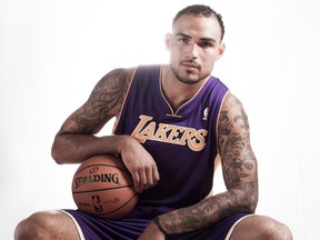 North Vancouver's Rob Sacre plays it cool — he was ultimately relieved to be picked by the Los Angeles Lakers with the final pick of the 2012 NBA Draft — at a photo shoot for NBA rookies in Tarrytown, NY, in August of that year.