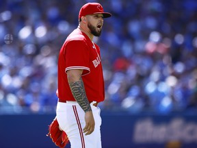 Alek Manoah of the Toronto Blue Jays reacts during an MLB game at Rogers Center on June 18, 2022 in Toronto.