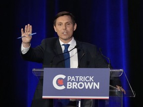Conservative leadership hopeful Patrick Brown takes part in the Conservative Party of Canada French-language leadership debate in Laval, Que., Wednesday, May 25, 2022