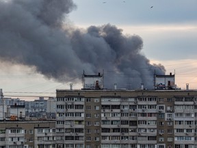 Smoke rises after missile strikes as Russia's attack on Ukraine continues in Kyiv, June 5, 2022.