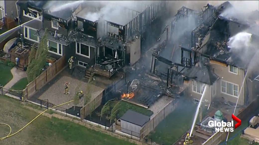 Click to Play Video: 'Calgary Fire Crews Battle Fire Involving Multiple Homes in Evanston'