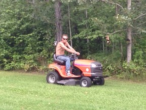 Peter Kaminski, seen mowing a neighbor's lawn in an undated photo.  Kaminski was killed June 11, 2018, by Aurion Mustus, after an argument at the remote cabin on Lessard Lake where Kaminski lived.