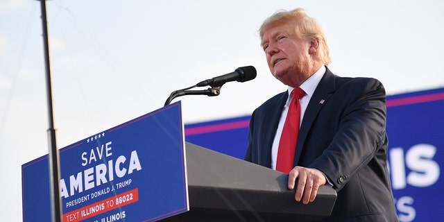 Former US President Donald Trump makes remarks during a Save America rally at the Adams County Fairgrounds on June 25, 2022 in Mendon, Illinois.  (Photo by Michael B. Thomas/Getty Images)