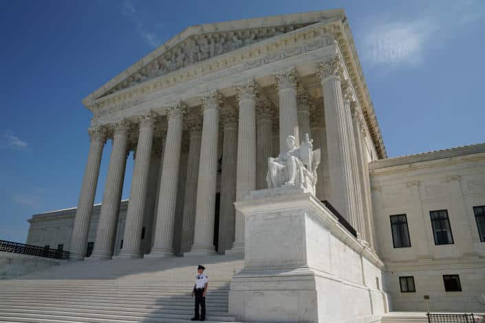 The exterior of the United States Supreme Court building.