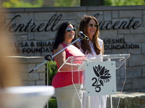 Transition to Betterness cofounders Tania Sorge (left) and Doris Lapico unveil the new Dr. Lisa Ventrella-Lucente Healing Garden outside Hotel-Dieu Grace Healthcare on Tuesday, June 21, 2022.