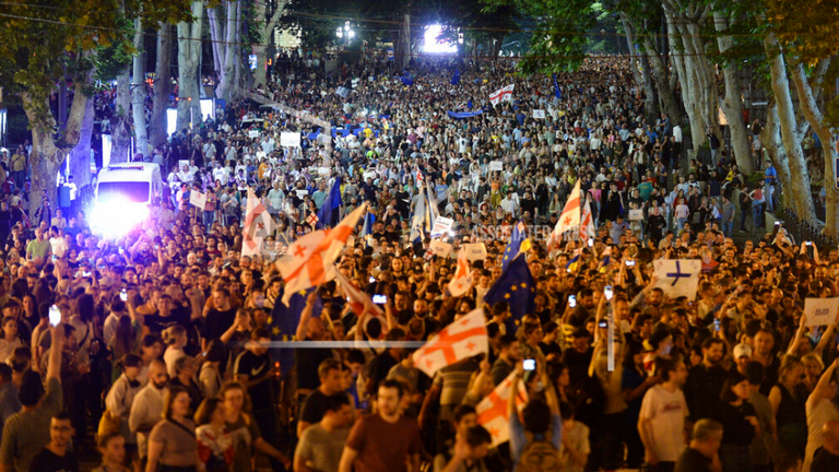 People in the Georgian capital, Tbilisi, demonstrated this week in support of joining the EU.  Photo: AP