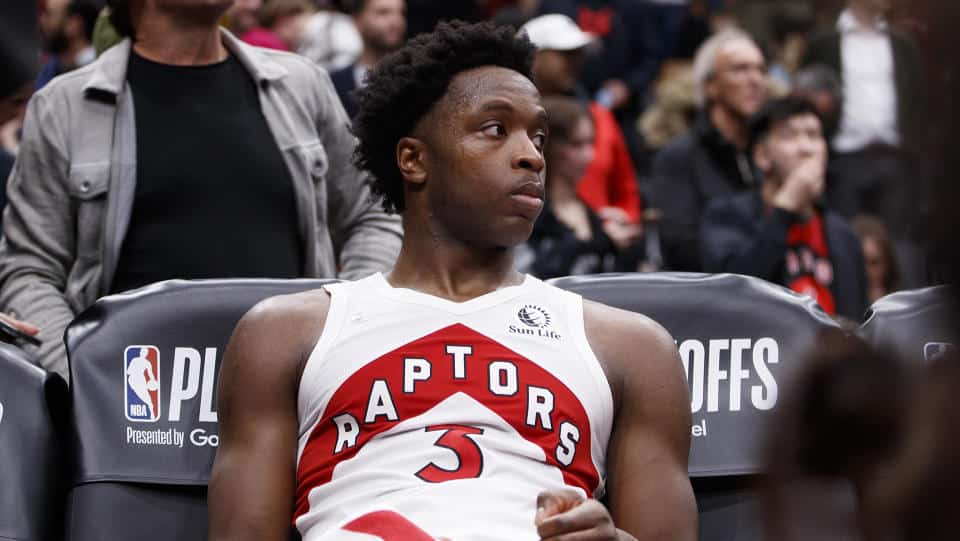 Raptors forward OG Anunoby has been heavily involved in trade rumors over the past month.  (Photo by Cole Burston/Getty Images)